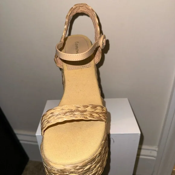 Miss Lola Beige Platform Wedge Sandals - Picture 4 of 4